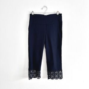 Laura Petites City Fit Lace Trim Pants Black Straight Cut Stretch Size 6